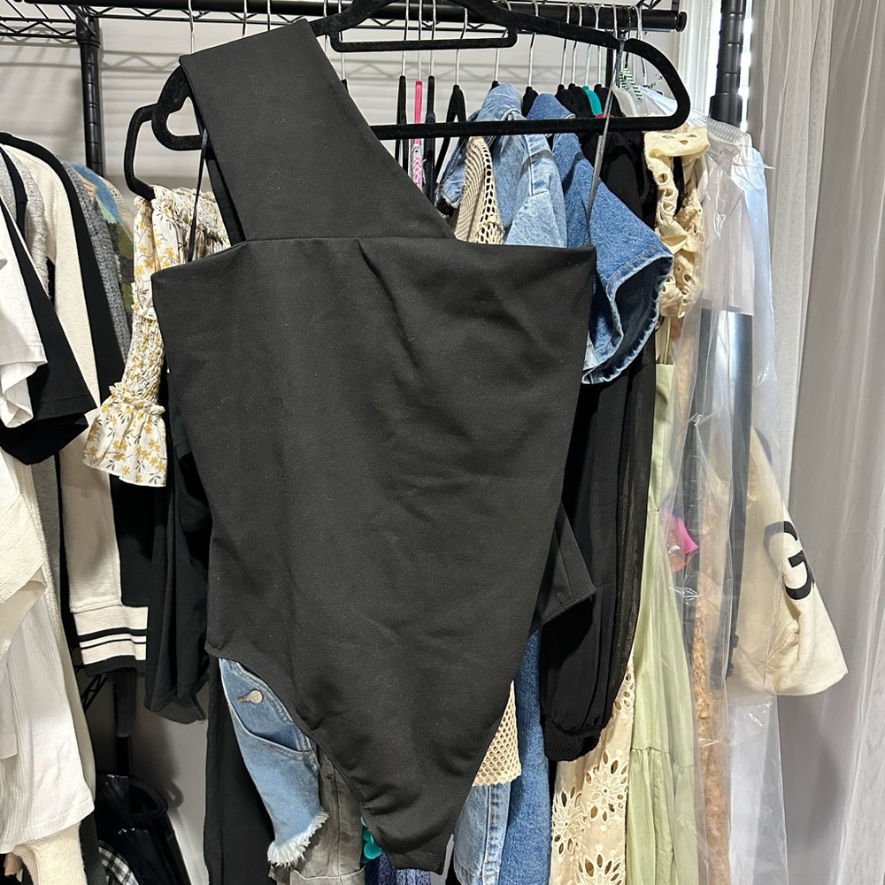 Superdown Black Asymmetrical Bodysuit